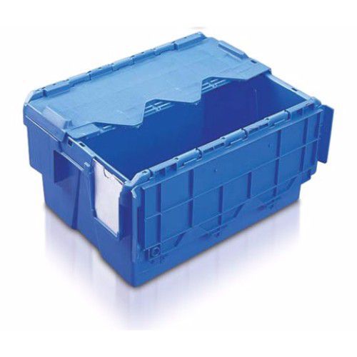 Konisk plastlåda med tvådelat lock, blå
